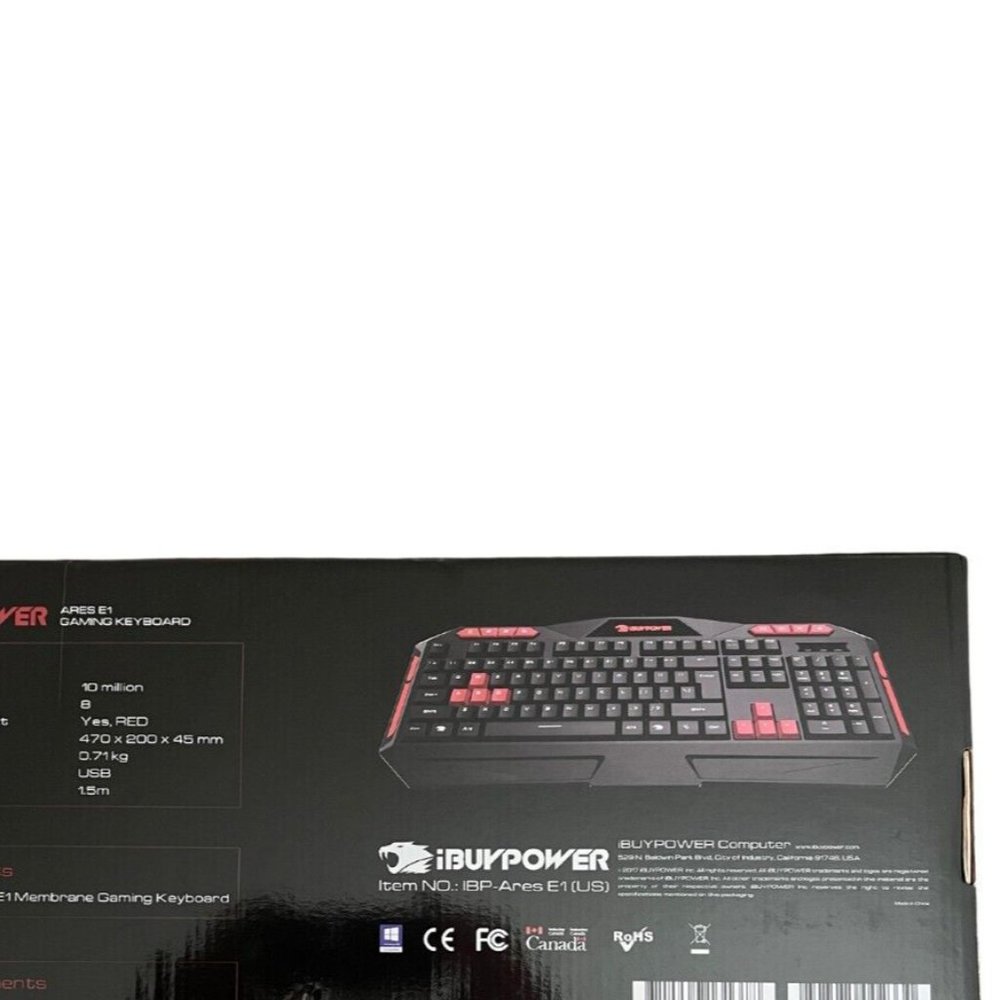New sealed!! iBuyPower Ares E1 Gaming Keyboard Black & Red Spill Resistant